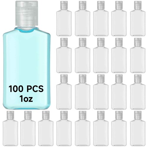 100 Pieces 1 oz Plastic Bottles Clear Travel Bottles with Flip Cap Portable Empty Hand Sanitizer Bottles, Refillable Containers for Travel Business Trip for Shower Gel, Face Creams, Body Lotions
