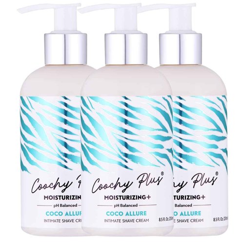Coochy Plus Intimate Shaving Cream MOISTURIZING Plus COCO ALLURE For Pubic, Bikini Line, Armpit - Rash-Free With Patent-Pending Formula – Prevents Razor Burns & Bumps, In-Grown Hairs, Itchiness 3 Pack