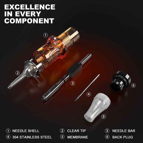 CNC Tattoo Cartridges Needles 50pc #10 Bugpin Round Magnum Tattoo Needle Mixed Cartridge 7RM 9RM 11RM 13RM 15RM with Membrane Professional Disposable Tattoo Needles EN09-50KIT-T