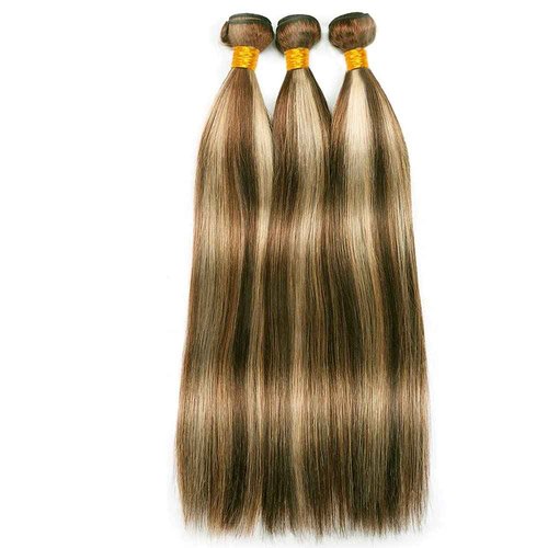 Blonde Bundles Human Hair Straight Bundles 18 20 22 Inch Unprocessed Brazilian Virgin Remy Hair 3 Bundle P4/613 Highlight Blonde Straight Human Hair Extensions 50 Gram Per Bundle