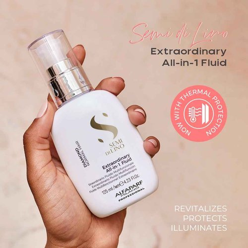 ALFAPARF MILANO Semi di Lino Diamond Extraordinary All-in-1 Leave-In Fluid with Thermal Protection - Detangles, Protects, Softens, Smooths, Controls, Seals Cuticles - Vegan Formula - 4.23 fl. oz.