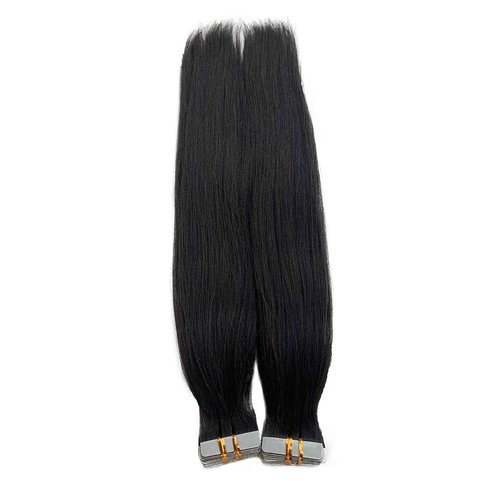 Yaki Straight Tape in Hair Extensions Human Hair - 20 Inch Seamless Light Yaki Tape in Extensions Double Sided Relaxed Straight Black Hair Extensions Tape ins #1B Natural Color 50grams 20pcs