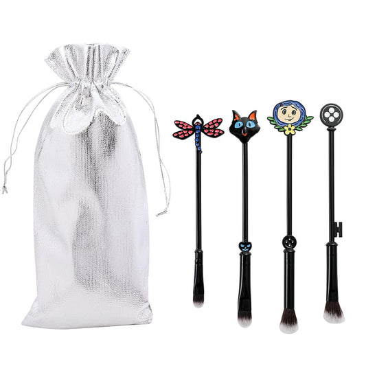 Anime Coraline Makeup Brushes Set - Metal Horror Movie Figure Makeup Brushes Halloween Cartoon Eyeshadow Brush For Women Girls Gift