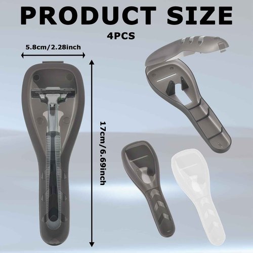 LUSTRIB 4 Pcs Razor Travel Case Set, 2 Black & 2 White Transparent Portable Manual Razor Cover, Travel Manual Shaver Razors Cover Holder Universal Shaver Storage Box Holder for Men (2.3x6.7)