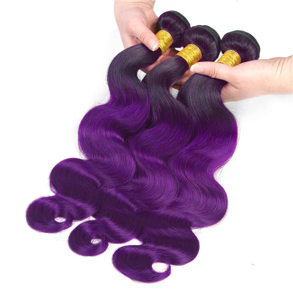 1b/Purple Human Hair Bundle Omber Bundle Purple Body Wave Hair 3 Bundles 16 16 16 Inch