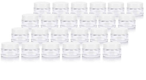 Clear Glass 0.50 oz / 15 ml Low Profile Thick Wall Balm Empty Jars (24 pack, White Smooth Foam Lined Lids)