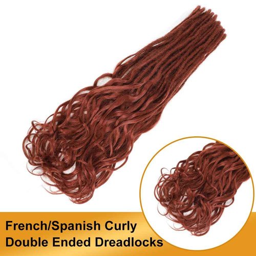 Aguacor Loose Wave Dreadlocks Synthetic French Curly Double Ended Dreadlock Extensions 24inches 30 Strands Thin Soft Red Brown Spanish Curly DE Dreadlock Extensions for Women (30 Strands, 350#)