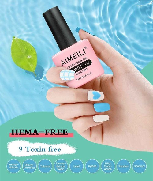 AIMEILI Hema-Free No Wipe Top and Base Coat Set, and Natural Sheer Pink Color Gel Set