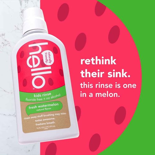 Hello Peace Out Plaque, Antigingivitis Alcohol Free Mouthwash, Natural Mint with Aloe Vera & Natural Watermelon Flavor Kids Fluoride Free Rinse, Alcohol Free, Vegan, SLS Free