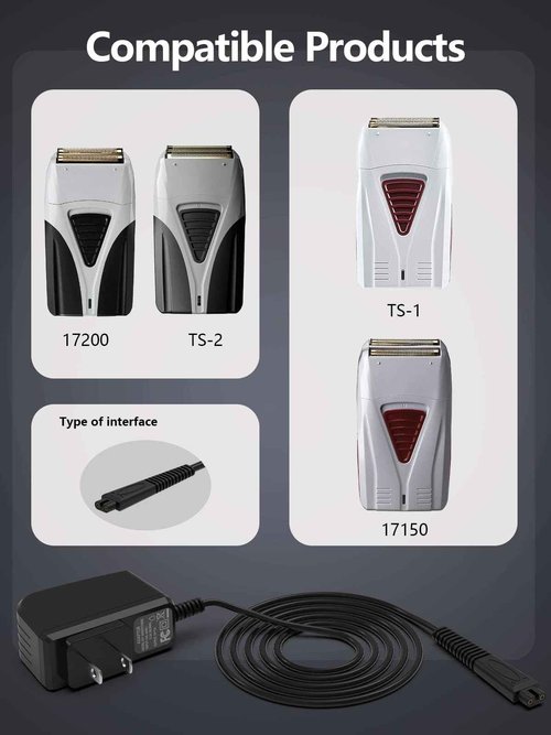5V 1A Charger Compatible with Andis Shaver Andis Charger Power Cord Adapter Compatible with 17150 TS-1 17220 17195 Profoil 17190 17165 17170 17205 17220 Lithium Titanium Plus TS-2 Replacement Pro Foil Shaver- 5Ft