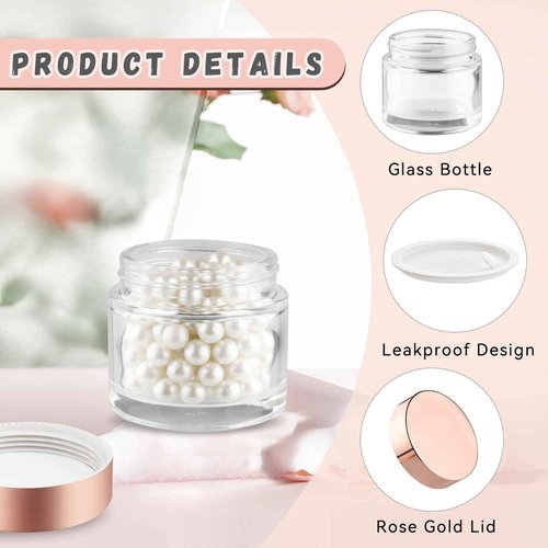 8 Pcs 60g/2oz Cream Jars Glass Cosmetic Containers Empty Glass Sample Jars with Leakproof Lids for Makeup Lotion Eye Creams Scrub Home Travel - Clear