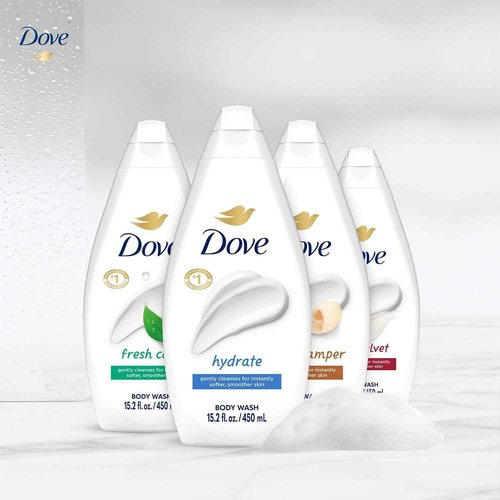 Dove Body Wash Variety 6-Pack – Hydrate, Gentle Pamper, Fresh Care, and Silky Velvet, 15.2 Oz Ea