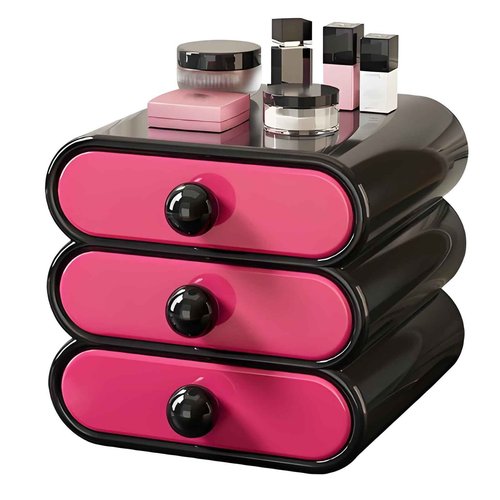 MavHubrix 3-Tier Drawer Makeup Organizer for Vanity Small Desk - Non-Stackable Cosmetic Storage Holder for Bathroom Counter & Office Desktop -7.9x7.5x7.3in (Black Red)