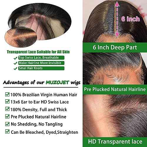 30 Inch Lace Front Wig Human Hair 13x6 HD Body Wave Lace Front Wigs Human Hair Pre Plucked 180 Density Frontal Wigs Human Hair wigs for Black Women 10A Glueless Wigs Human Hair Pre Plucked wig
