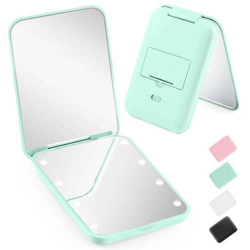 HOHOM Mini Travel Compact Mirror, 1X/3X Magnifying LED Pocket Travel Makeup Mirror for Women with Light for Purse, Double-Sided, Portable Folding Handheld, Small Lighted Mirrors for Girl