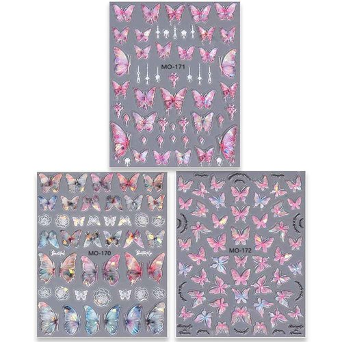 5D Aurora Butterfly Nail Stickers for Women Cartoon Butterfly Stickers for Nails Design 5D Embossed Rose Flower Butterfly Nail Decals for Nail Art Supplies Manicure Decor Sticker Nails Accessories
