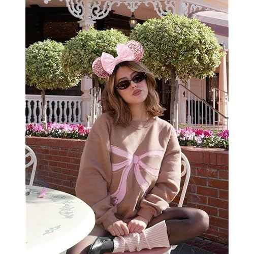 WOVOWOVO Mouse Ears Headbands for Women Sparkle Pink Bow Mouse Ears Hairbands Halloween Christmas Birthdays Princess Party Hair Accessories