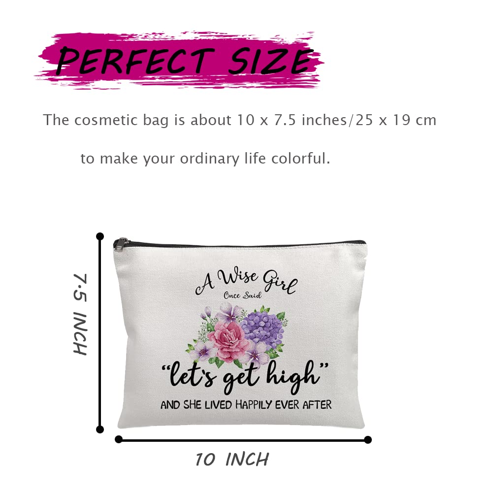 Hookoome Funny Cosmetic Makeup Bag-Let’s Get High-Inspirational Cotton Zipper Pouch Travel Case for Women Friends Coworker Stoner Gift