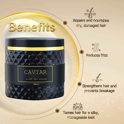 Pwkvsn Caviar Bloom Korean Hair Mask, Korean Caviar Deep Repair Hair Mask with Caviar Extract(16.9 fl.oz.), Intense Moisture Treatment for Dry, Damaged Hair, Reduces Frizz & Split Ends (1 PC, Nature)