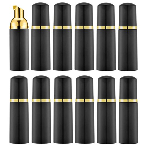 Lil Ray 2 Oz Empty Black Foam Pump Bottle, Foamer Soap Dispenser for Lash Shampoo, Hand Soap, Foaming Cleaner(Gold Pump&Black Cap, 12 PCS)