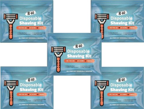 Shaving Kit with Razor, Shaving Cream, Washcloth & Aftershave Wipe – Men’s Travel Shave Set for Hotels, Shelters & Outreach – Disposable Grooming Pack (Blue) (5)