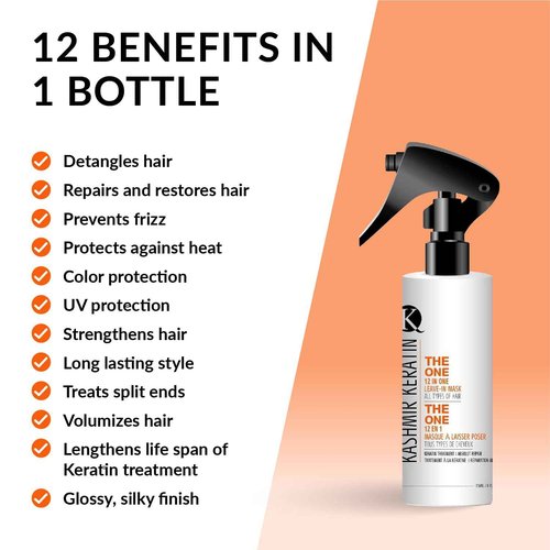 Kashmir Keratin The best leave in Conditioner THE ONE Leave In Conditioner 12 in 1 Hair Treatment, for Damaged Hair Repair | Sulfate-Free Spray Conditioner | For all types of Hair 16 Fl.Oz.
