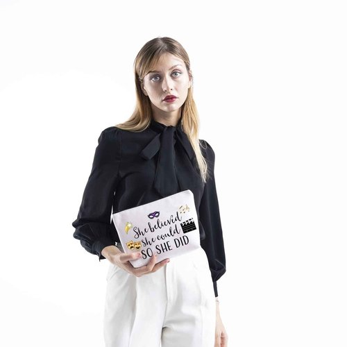 TSOTMO Theatre Themed Inspirational Gift She Believed She Could So She Did Actress Zipper Pouch Makeup Bag (She believed theatre)