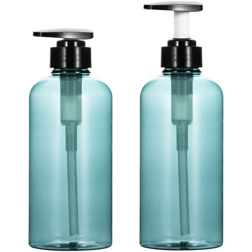 Yebeauty Pump Bottle, 2 Pack 17oz Plastic Lotion Bottle Pump Dispenser Large Bottle for Shampoo Soap, Clear Blue