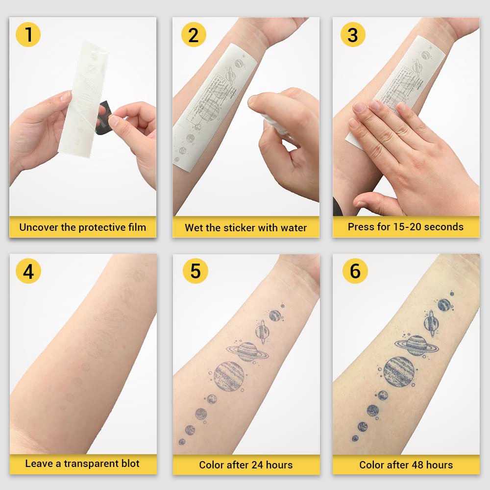 INKARTLINK Tattoo Tech, 6 Sheets Semi Permanent Tattoo, Adult Art Design Temporary Tattoos, Lasts 1-2 Weeks, Waterproof, Realistic Look, No Adhesive, No Reflection (Stellar Equilibrium Design)