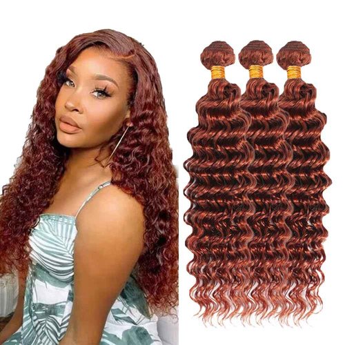 #33 Reddish Brown Bundles Human Hair Deep Wave 3 Bundles 14 16 18 Inch Unprocessed Brazilian Virgin Remy Copper Red Deep Wave Bundle Human Hair Extensions For Black Women