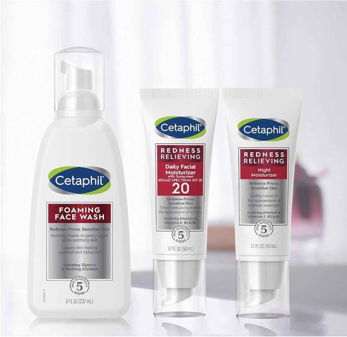 Cetaphil Redness Relieving Night Moisturizer, 1.7 Ounce with Redness Control Daily Foaming Face Wash, 8.0 Fluid Ounce