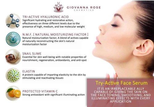 Giovanna Rose Cosmetics - Hydrating Facial Serum with 3 Molecular Weight Hyaluronic Acid – Anti-Wrinkle, Anti-Blemish for Men and Women, with Snail Slime and Elastin - Natural Illuminator