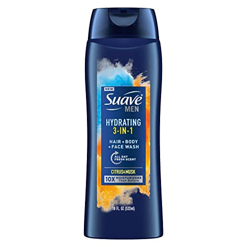 Suave Men 3 in 1 Mens Body Wash, Body Soap for Hydrated Skin and Hair, Hair, Face and Body Wash, With an All day Fresh Scent 18 oz