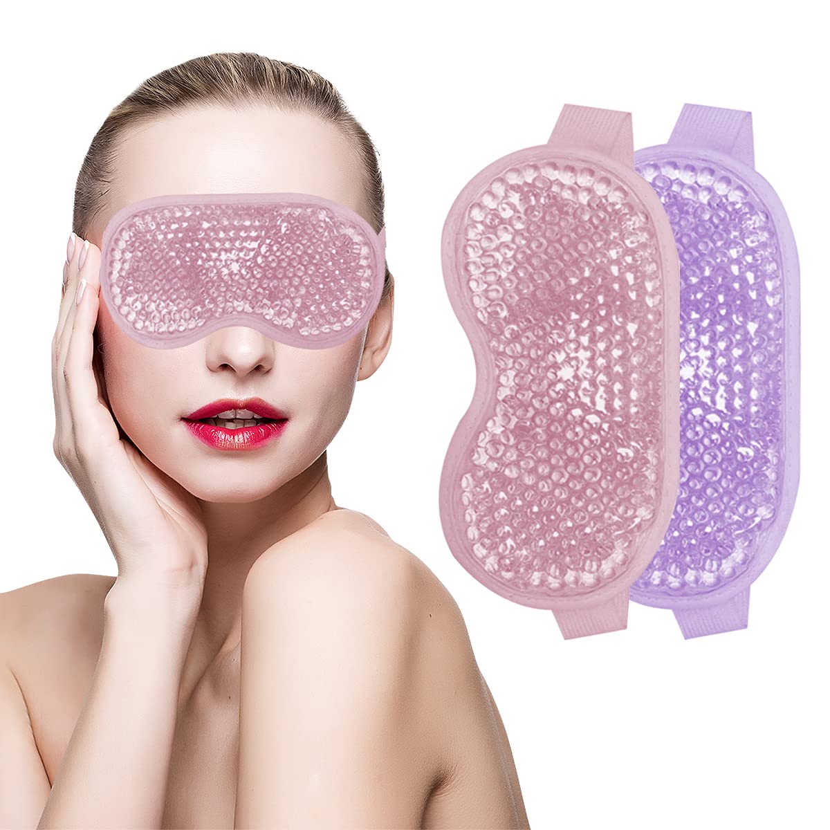 Permotary 2PCS Gel Eye Mask Reusable Hot Cold Compress Pack Eye Therapy,Therapeutic Gel Eye Spa Pad for Puffiness/Dark Circles/Eye Bags/Dry Eyes/Headaches/Migraines/Stress Relief-Pink&Purple