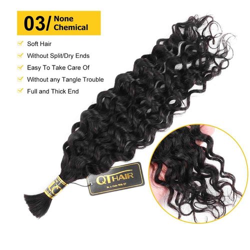 QTHAIR Deep Water Wave Bulk Human Hair For Braiding, 16A, No Weft, 100% Unprocessed Brazilian Water Wave Virgin Hair, one Bundle, Micro Braiding (#1B(Natural Black), 18"-50g, Curly)