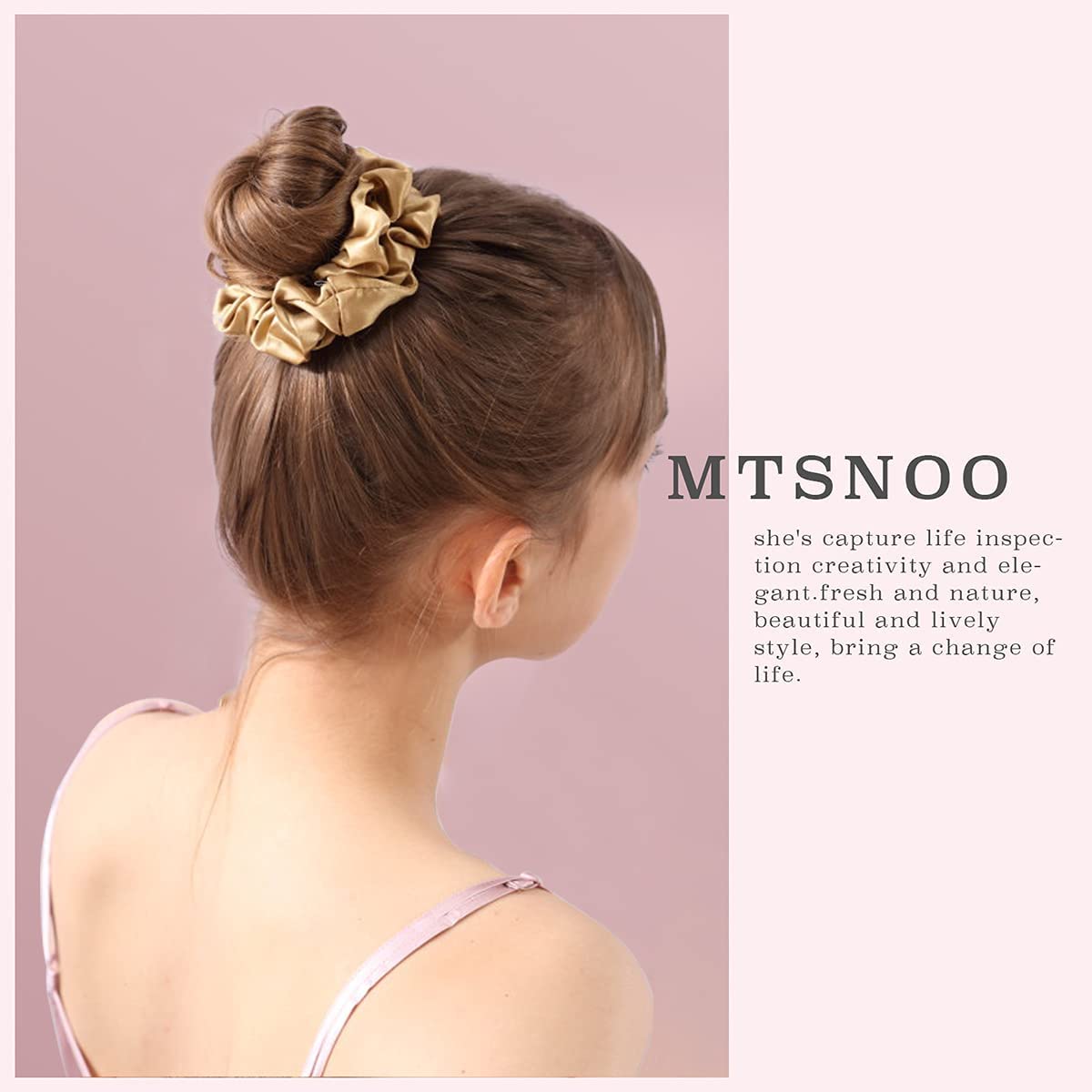 MTSNOO Silk Scrunchies, 100% Pure 22 Momme Mulberry, 4 Pack, Gold Leopard, for Curly Hair Care, Hair Ties for Women and Girls, Unique Gift