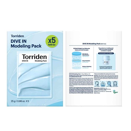 Torriden DIVE IN Modeling Mask (pack of 5) | Intensive Hydration and Cooling | 5D Hyaluronic Acid Complex, Glucose & Algin, Kaolin