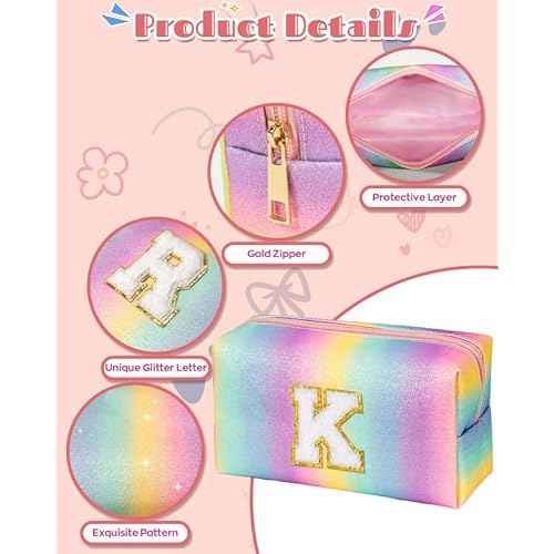 Christmas Gifts for Grandkids, Birthday Gifts for 4 5 6 7 8 9 10 11 12 Year Old Girl, Initial Makeup Toiletry Bag, Stocking Stuffers for Kids, Kindergarten Graduation Gifts, Cute Trendy Stuff