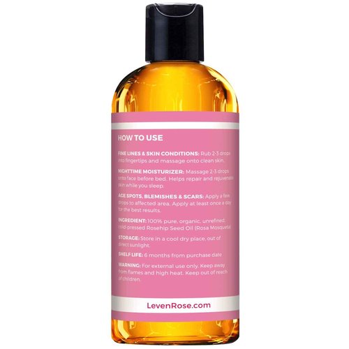 Leven Rose Rosehip Seed Oil for Face 16 oz - Pure Rosehip Oil for Face - Unrefined Cold Pressed Rose hip for Body - Nighttime Face Moisturizer for Hair, Skin & Nails