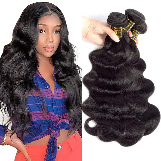 QTHAIR 14A Grade Brazilian Virgin Body Wave Hair (12 14 16,300g/10.5OZ,Natural Black)100% Unprocessed Brazilian Body Wave Virgin Human Hair Extensions Body Wave Brazilian Human Hair for All Women