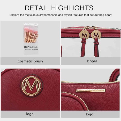 MKF Collection 3PCS Stylish Cosmetic Bag Portable Makeup Travel Organizer Case With 7 Makeup Brushes by Mia K