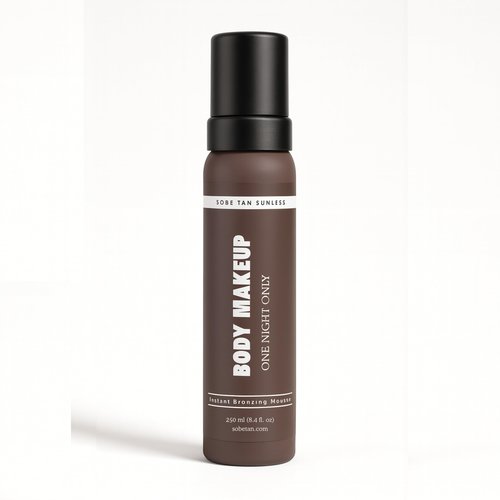 SoBe Tan Body Makeup Mousse, DHA Free, Instant Wash Off Bronzing Mousse 250 mL (8.5 fl oz) Streak Free and Transfer Resistant, Fragrance Free, Includes Applicator Mitt