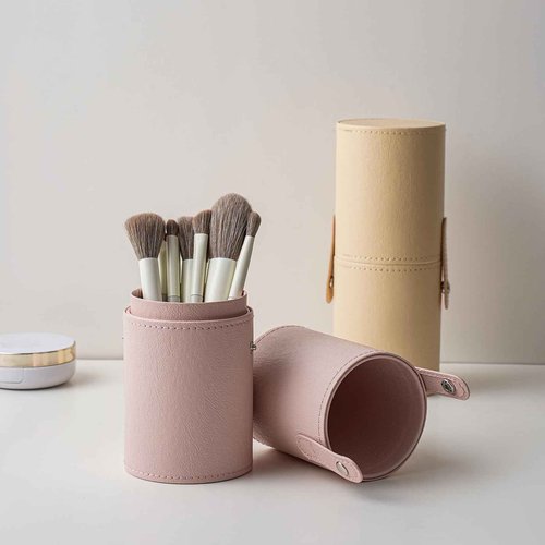 RSRSLEII Portable Makeup Brush Holder, Waterproof PU Leather Travel Makeup Brush Case Bag Cup, Brush Storage Dustproof Bag (01Light Pink)