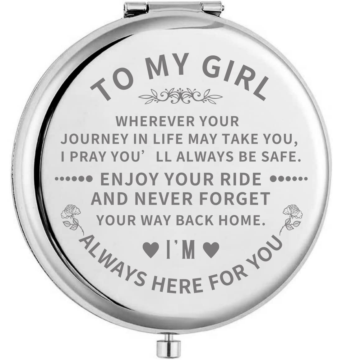 Kukeyiee to My Girl Travel Makeup Mirror, Sliver Engraved Travel Pocket Cosmetic Compact Makeup Mirror Gifts for Daughter Birthday Graduation Christmas from Present Mom and Dad…