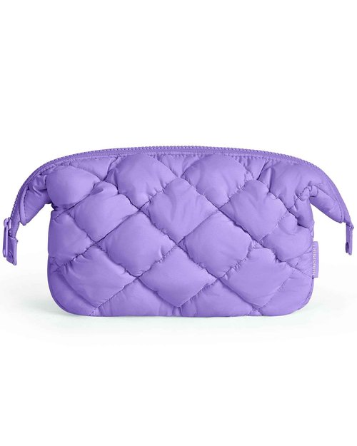 BAGSMART Quilted Travel Makeup Bag, Puffy Toiletry Organizer with Wide Opening, Cosmetic Storage for Women's Accessories, Purple