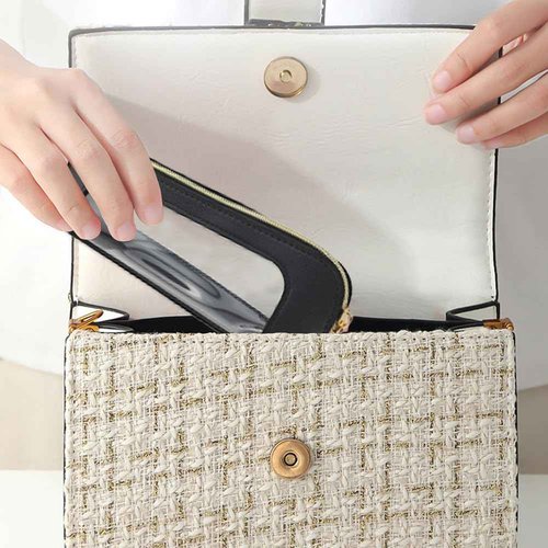 1 PACK Clear Makeup Bag, Leather Makeup Brush Bag, Double Sided Clear Toiletry Bag for Women, Portable Brush Bag Transparent Travel Cosmetic Bag, Makeup Case with Zipper