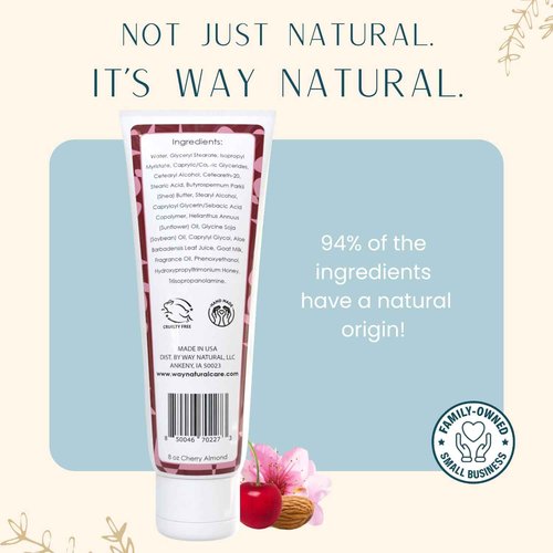 Way Natural Nourishing Goat Milk Lotion, Cherry Almond - Home & Away Set, Natural Hand & Body Cherry Almond Lotion for Dry Skin - Goat Milk Hand Cream for Women & Men - 8oz & 2oz Travel Size Tube