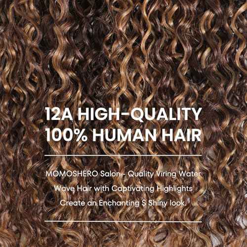 Water Wave Human Hair Ombre Honey Blonde Curly Bundles, Glossy & Shed-free P4/27 Highlighted Wet And Wavy Human Hair Weave Brown Piano Color 12A 100% Virgin Hair Single Bundle 18 Inch