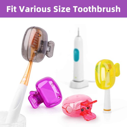 Eaezerav 4 Pack Toothbrush Covers Caps, Tooth Brush Protector Toothbrush Coverings Clips Portable Plastic Tooth Brush Head Case for Travel, Business, Camping, School, Home