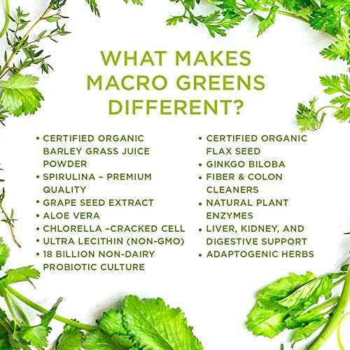 MacroLife Macro Greens Powder 38 Superfood Probiotics Antioxidants Digestive Enzymes & Adaptogen Supplement - Daily Super Green Juice & Smoothie Mix - Non-GMO Vegan Gluten-Free - 10oz (30 Servings)